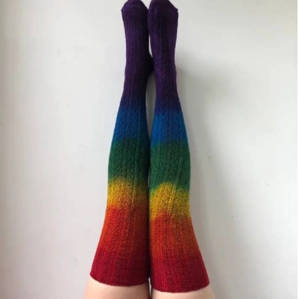 Rainbow Dip Dye Ombré Lux cable knit Thigh Highs